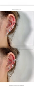Detailed set of colorful zircon stud earrings featuring butterfly and flower motifs