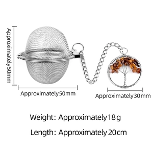 Stainless steel mesh tea infuser with Tiger Eye stone Tree of Life charm pendant