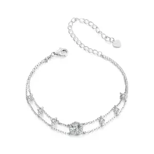 S925 Sterling Silver Double Layer Moissanite Bracelet For Women 0.5ct Round Moissanite Rhinestone Chain Bracelet With GRA Certificate