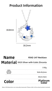 Detailed size specifications for the S925 sterling silver star and moon pendant necklace