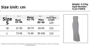 Size chart for the striped slim fit maxi dress showing detailed body measurements
