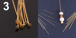 Macro detail of 18K gold and silver plated stainless steel T-pins for DIY jewelry making
