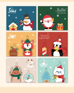 Set of 6 mini 3D Christmas cards featuring cartoon Santa, reindeer, and snowman designs