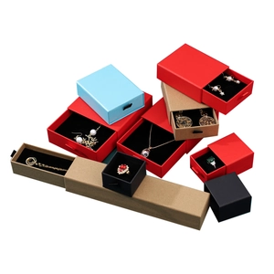 Elegant drawer style jewelry gift boxes in red, blue, black and kraft paper colors