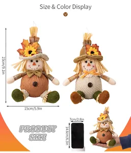 Detailed size chart for Thanksgiving harvest scarecrow doll showing 9.1 inch product height