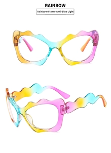 Detail of rainbow gradient wave sunglasses with anti-blue light lenses in cat-eye style
