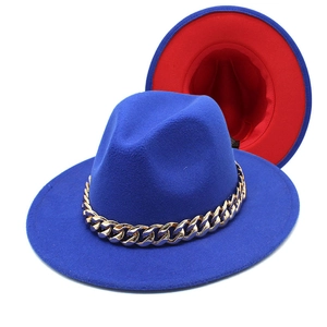 Elegant Wide Brim Fedora Hat Felt Two Tone With Chunky Gold Chain Vintage Western Style Jazz Cap