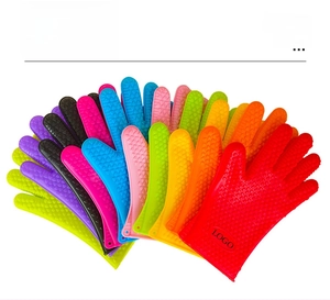 Silicone heat resistant kitchen gloves in multiple colors with non-slip textures