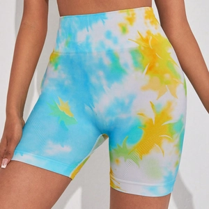 Pantaloncini sportivi tie-dye a vita alta senza cuciture con controllo addominale