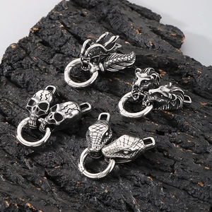 Gothic stainless steel jewelry clasps with lion, dragon, and skull head pendants