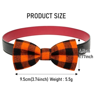 Classic orange and black plaid pet bow tie for dogs and cats with size specifications