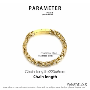 Vue détaillée d'un bracelet byzantin en acier inoxydable de 6 mm avec ses dimensions