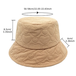Khaki heart-quilted corduroy bucket hat for women with dimensions for 56-58cm head size