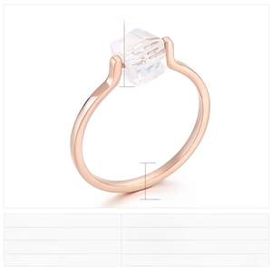 Detailed view of 1mm rose gold stainless steel ring with 6mm square cubic zirconia