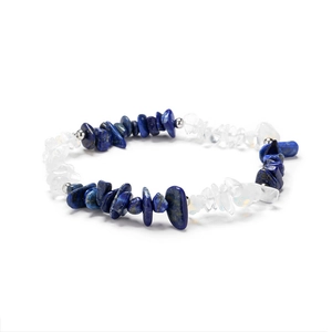 Handmade bracelet with natural lapis lazuli and white crystal chips on white background