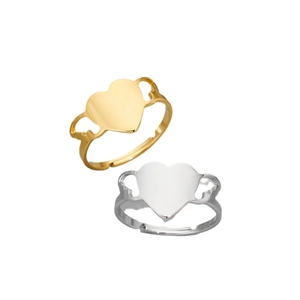 Minimalist adjustable heart rings in gold and silver finishes with hollow texture