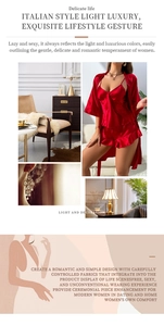 Detailansicht des roten Seidensatin-Pyjamas-Sets mit Robe und Rüschen-Shorts-Design