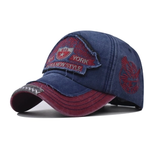 Vintage washed New York baseball cap with star embroidery and distressed contrast brim
