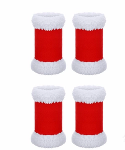 Set of four festive red and white plush Christmas horse leg warmers and accessories