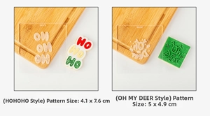 Detail of Christmas themed transparent acrylic stamps for cookie dough and fondant embossing