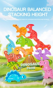 Educational wood dinosaur stacking blocks with numbers 1-10 for child balance training