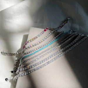 Elegant S925 sterling silver tennis bracelets with white, rainbow, and turquoise stones