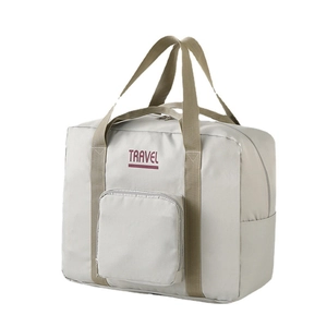 Foldable light grey Oxford cloth travel storage bag with handle and TRAVEL print