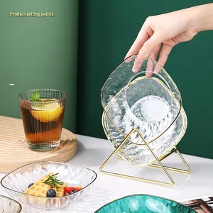 Assiettes à fruits carrées en cristal avec support de rangement géométrique doré luxe