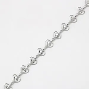 DIY stainless steel heart chain link with diamond cut texture, 7mm width, style 2#