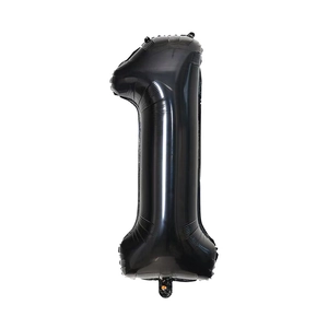 Detail of 40-inch slim black number 1 foil balloon with glossy finish for parties