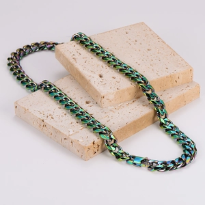 Collier chaîne gourmette cubaine 13mm en acier inoxydable arc-en-ciel poli brillant