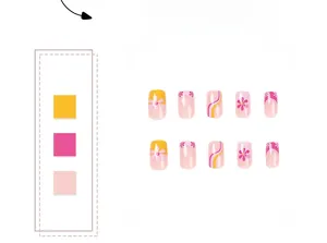 Detailed set of 10 floral and wave pattern press-on nails with French tip design