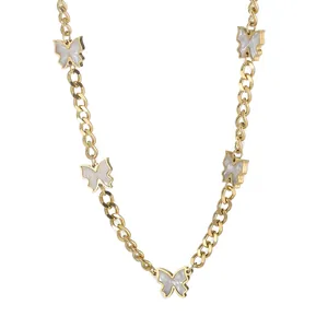 Butterfly Necklace 316L Stainless Steel With White Shell Pendants Gold Plated Cuban Chain Elegant Jewelry For Women