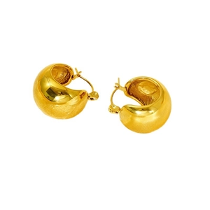 Polished 18K gold plated titanium steel dome hoop earrings for women in retro style