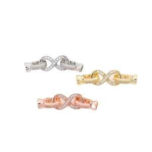 Three-color infinity jewelry clasps with micro-pave cubic zirconia in 18K gold plated finish