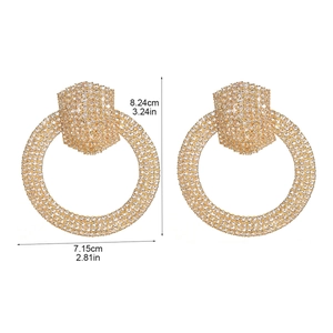 Detail view of large gold hoop earrings with rhinestones showing 8.24cm height scale