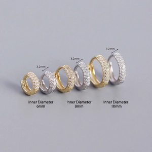 Triple-row zirconia paved 925 sterling silver hoop earrings in gold and silver finish