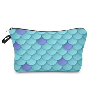 Multipurpose mermaid scale makeup bag with blue and purple printed fish scale pattern