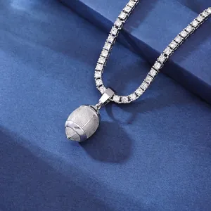 Iced out football pendant necklace with silver mesh texture for hip hop sports style
