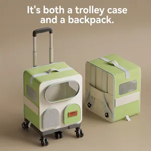 Pet Trolley Carrier Detachable Wheels Breathable Mesh Transparent Window Backpack For Cats Small Dogs Oxford Cloth Portable