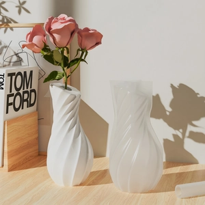 DIY spiral flower vase silicone mold with finished white matte textured art vase