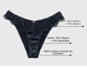 Dettaglio slip in pizzo nero elegante con tessuto satinato e fodera in puro cotone