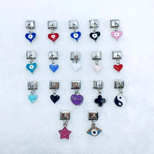Enamel Heart Evil Eye Italian Charm Link Stainless Steel Pendant For DIY Bracelet Jewelry Making Accessory Women