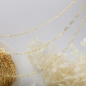 14K gold plated paperclip chain for DIY jewelry making with metallic glossy finish
