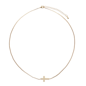 18k gold plated minimalist horizontal cross pendant necklace for women with extension chain