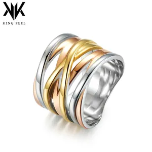 Anillo Statement De Acero Inoxidable Tejido 3D Trenzado Capas Múltiples Entrelazado Hueco Pulido Banda Ancha Para Mujer
