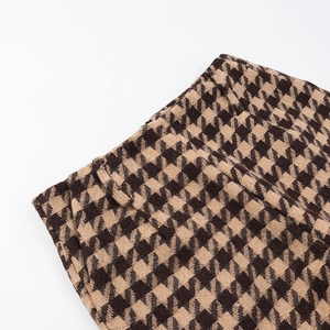 Women's autumn plaid set featuring brown tweed texture with classic houndstooth pattern