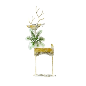 Nordic gold iron reindeer ornament with frosted pine and white berry festive decor