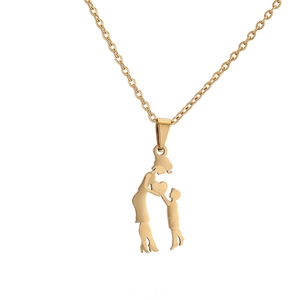 Collier en acier inoxydable doré avec pendentif silhouette minimaliste mère et enfant