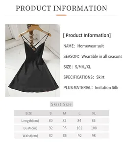 Detailed size chart for the imitation silk slip nightgown showing S to XL measurements